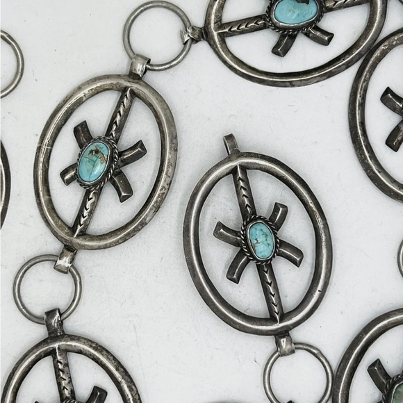 Old Pawn Sand Cast Navajo Sterling Royston Turquoise Belt 36”/ 219.5 grams - Picture 4 of 8